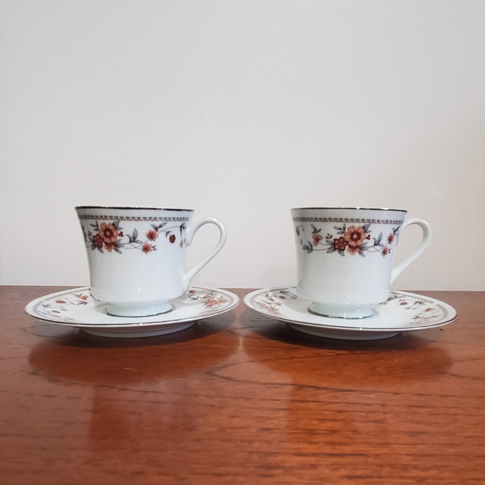 Sheffield Anniversary Fine China Footed Cups & Saucers Lot of‎ 2 discontinued